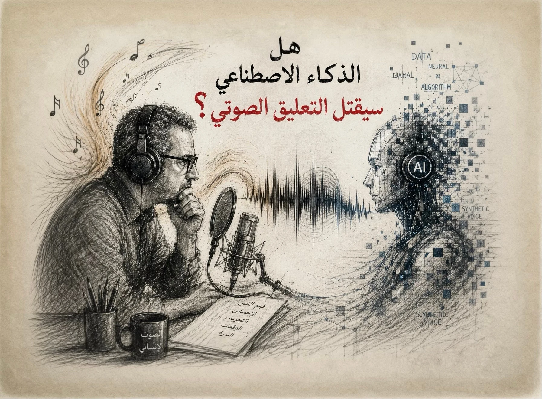 هل سيقتل الذكاء الاصطناعي التعليق الصوتي؟ — رسم تعبيري